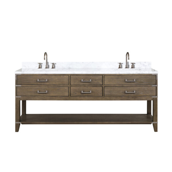 Norwalk 80W x 22D Grey Oak Double Bath Vanity, Carrara Marble Top, and Faucet Set