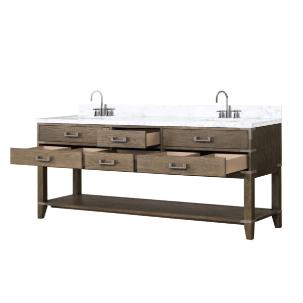 Norwalk 80W x 22D Grey Oak Double Bath Vanity, Carrara Marble Top, and Faucet Set