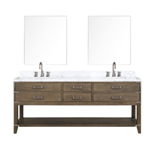 Norwalk 80W x 22D Grey Oak Double Bath Vanity, Carrara Marble Top, Faucet Set, and 36Mirrors