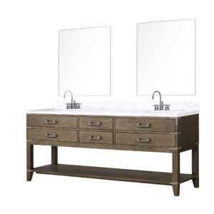 Norwalk 80W x 22D Grey Oak Double Bath Vanity, Carrara Marble Top, Faucet Set, and 36Mirrors