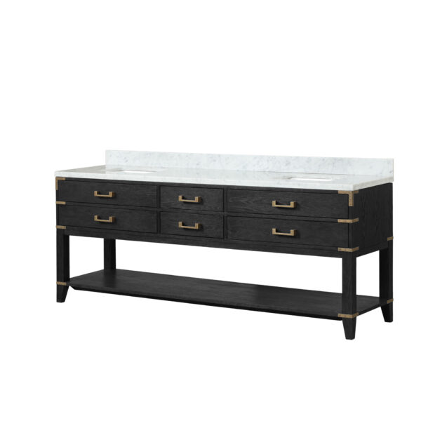 Norwalk 84W x 22D Black Oak Double Bath Vanity and Carrara Marble Top