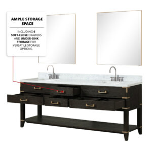 Norwalk 84W x 22D Black Oak Double Bath Vanity and Carrara Marble Top