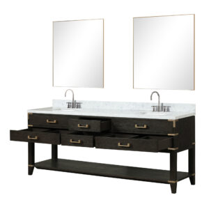 Norwalk 84W x 22D Black Oak Double Bath Vanity, Carrara Marble Top, and 36Mirrors