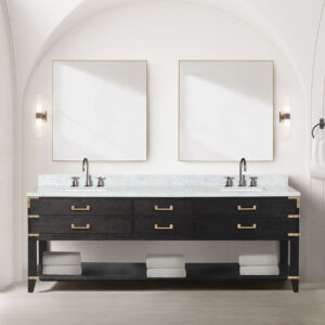 Norwalk 84W x 22D Black Oak Double Bath Vanity and Carrara Marble Top