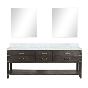 Norwalk 84W x 22D Brown Oak Double Bath Vanity, Carrara Marble Top, and 36Mirrors