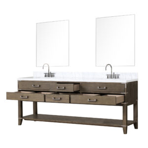 Norwalk 84W x 22D Grey Oak Double Bath Vanity, Carrara Marble Top, Faucet Set, and 36Mirrors