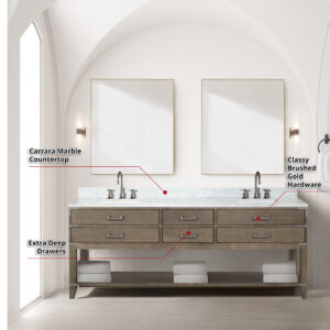 Norwalk 84W x 22D Grey Oak Double Bath Vanity and Carrara Marble Top