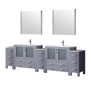 Volez 108W x 18.25D Dark Grey Double Bath Vanity with Side Cabinets, White Ceramic Top, 34Mirrors, and Faucet Set