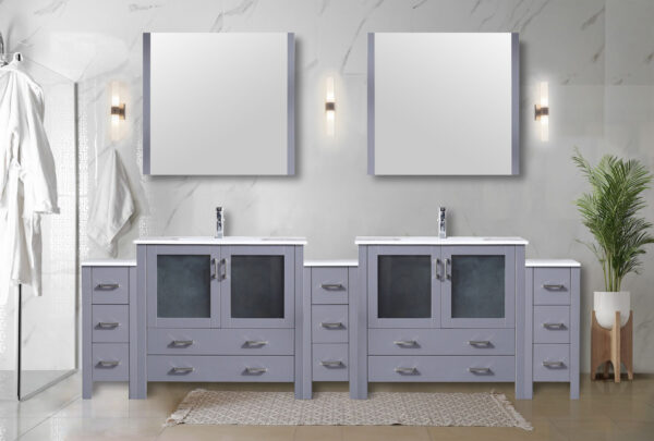 Volez 108W x 18.25D Dark Grey Double Bath Vanity with Side Cabinets, and White Ceramic Top