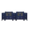 Volez 108W x 18.25D Navy Blue Double Bath Vanity with Side Cabinets, and White Ceramic Top