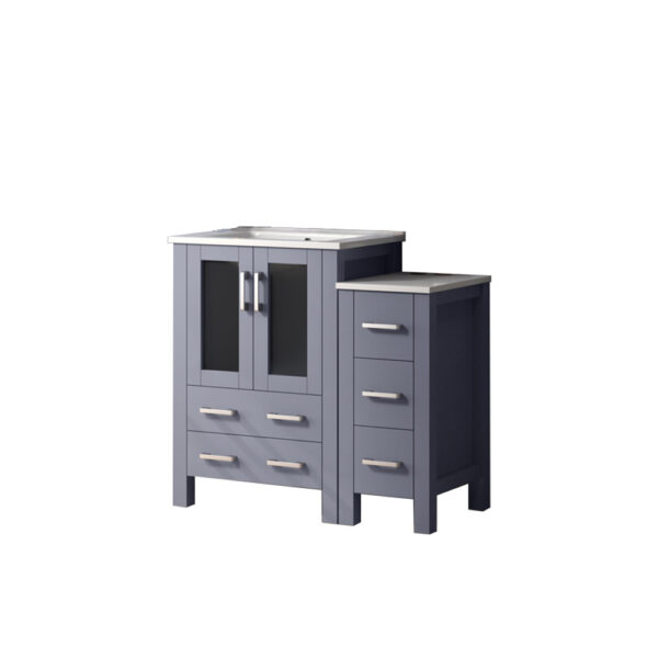 Volez 36W x 18.25D Dark Grey Single Bath Vanity with Side Cabinet, and White Ceramic Top