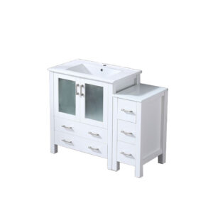 Volez 42W x 18.25D White Single Bath Vanity with Side Cabinet, and White Ceramic Top