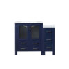 Volez 42W x 18.25D Navy Blue Single Bath Vanity with Side Cabinet, and White Ceramic Top