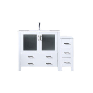 Volez 48W x 18.25D White Single Bath Vanity with Side Cabinet, White Ceramic Top, and Faucet Set