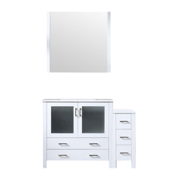 Volez 48W x 18.25D White Single Bath Vanity with Side Cabinet, White Ceramic Top, and 34Mirror