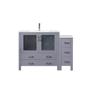 Volez 48W x 18.25D Dark Grey Single Bath Vanity with Side Cabinet, White Ceramic Top, and Faucet Set