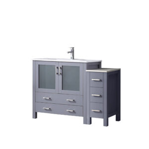 Volez 48W x 18.25D Dark Grey Single Bath Vanity with Side Cabinet, White Ceramic Top, and Faucet Set