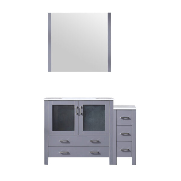 Volez 48W x 18.25D Dark Grey Single Bath Vanity with Side Cabinet, White Ceramic Top, and 34Mirror