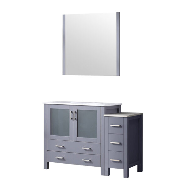 Volez 48W x 18.25D Dark Grey Single Bath Vanity with Side Cabinet, White Ceramic Top, and 34Mirror