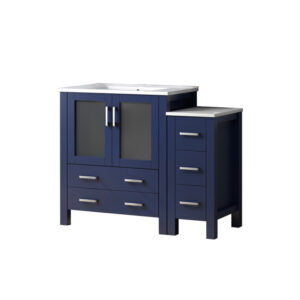 Volez 48W x 18.25D Navy Blue Single Bath Vanity with Side Cabinet, and White Ceramic Top