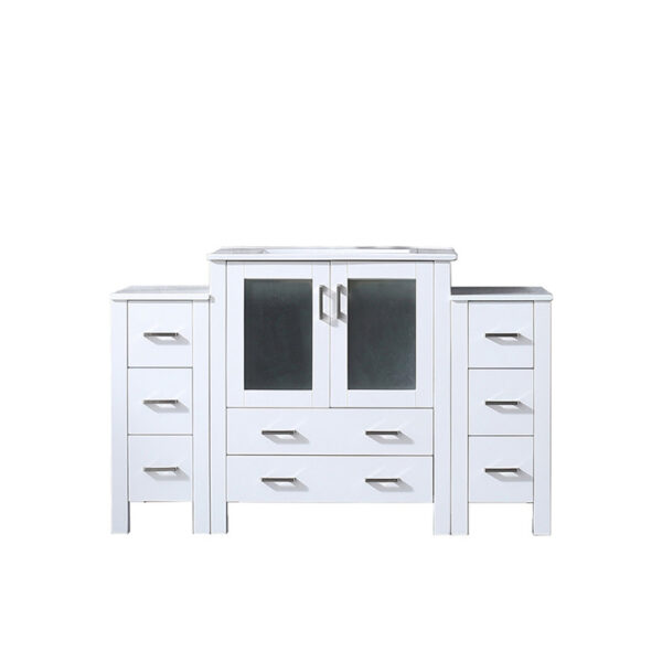 Volez 54W x 18.25D White Single Bath Vanity with Side Cabinets, and White Ceramic Top