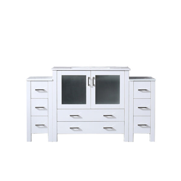 Volez 60W x 18.25D White Double Bath Vanity with Side Cabinets, and White Ceramic Top