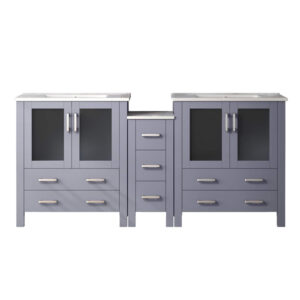 Volez 72W x 18.25D Dark Grey Double Bath Vanity with Side Cabinet, and White Ceramic Top