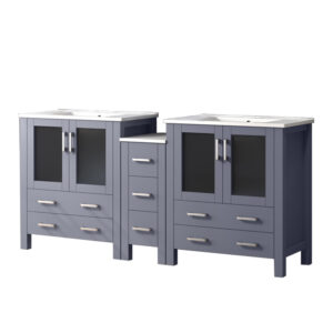 Volez 72W x 18.25D Dark Grey Double Bath Vanity with Side Cabinet, and White Ceramic Top