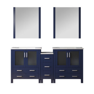 Volez 72W x 18.25D Navy Blue Double Bath Vanity with Side Cabinet, and White Ceramic Top