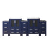 Volez 84W x 18.25D Navy Blue Double Bath Vanity with Side Cabinets, and White Ceramic Top