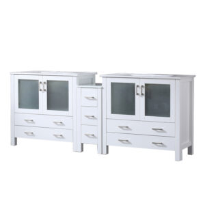 Volez 84W x 18.25D White Double Bath Vanity with Side Cabinet, and White Ceramic Top