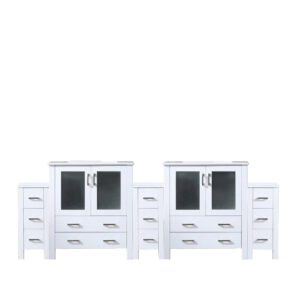 Volez 96W x 18.25D White Double Bath Vanity with Side Cabinets, and White Ceramic Top