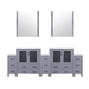 Volez 96W x 18.25D Dark Grey Double Bath Vanity with Side Cabinets, White Ceramic Top, and 28Mirrors