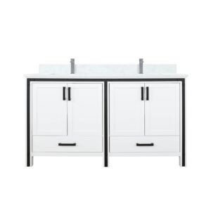 Ziva 60W x 22D White Double Bath Vanity, Cultured Marble Top and Faucet Set