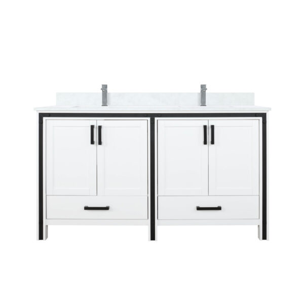 Ziva 60W x 22D White Double Bath Vanity, Cultured Marble Top and Faucet Set