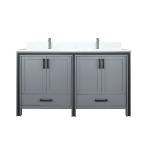 Ziva 60W x 22D Dark Grey Double Bath Vanity, Cultured Marble Top and Faucet Set