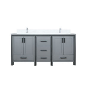 Ziva 72W x 22D Dark Grey Double Bath Vanity, Cultured Marble Top and Faucet Set