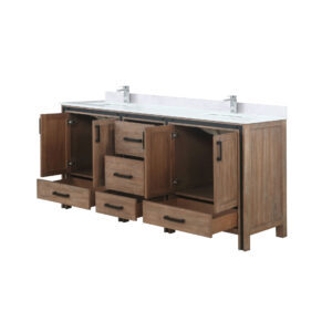 Ziva 72W x 22D Rustic Barnwood Double Bath Vanity, White Quartz Top and Faucet Set