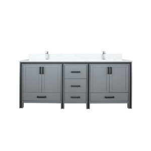 Ziva 80W x 22D Dark Grey Double Bath Vanity, Cultured Marble Top and Faucet Set