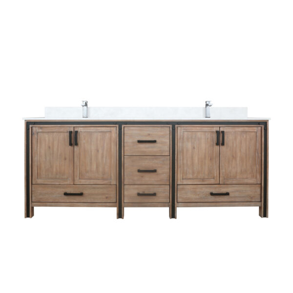 Ziva 84W x 22D Rustic Barnwood Double Bath Vanity, Cultured Marble Top and Faucet Set