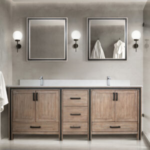 Ziva 84W x 22D Rustic Barnwood Double Bath Vanity, Cultured Marble Top and Faucet Set