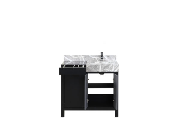 Zilara 36W x 22D Black and Grey Bath Vanity, Castle Grey Marble Top and Chrome Faucet Set