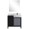 Zilara 36W x 22D Black and Grey Bath Vanity, Castle Grey Marble Top, Gun Metal Faucet Set and 30Mirror