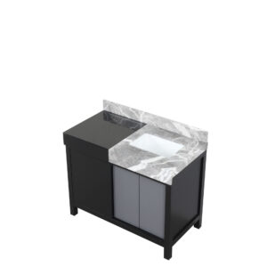 Zilara 42W x 22D Black and Grey Bath Vanity and Castle Grey Marble Top