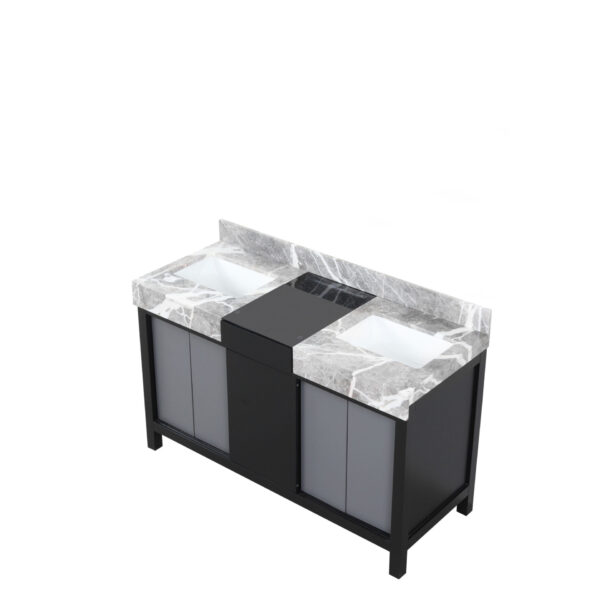 Zilara 55W x 22D Black and Grey Double Bath Vanity and Castle Grey Marble Top