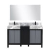 Zilara 55W x 22D Black and Grey Double Bath Vanity, Castle Grey Marble Top, Matte Black Faucet Set and 53Mirror