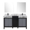 Zilara 60W x 22D Black and Grey Double Bath Vanity, Castle Grey Marble Top, Matte Black Faucet Set and 28Mirrors