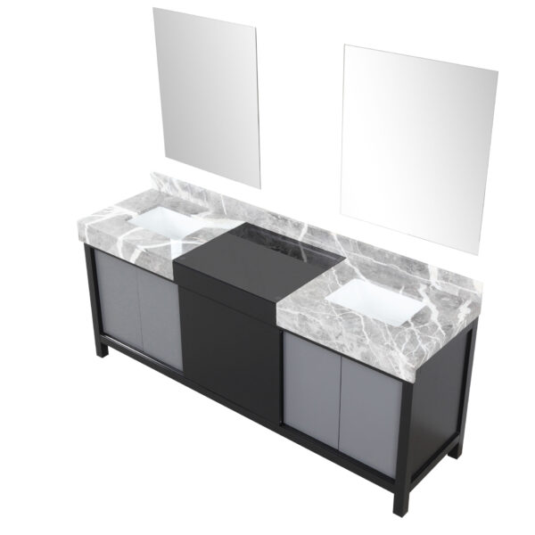 Zilara 80W x 22D Black and Grey Double Bath Vanity, Castle Grey Marble Top and 30Mirrors