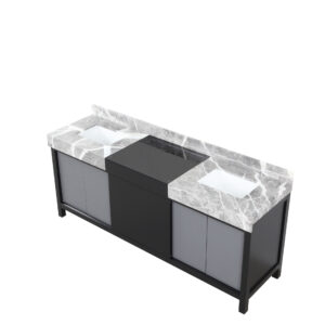 Zilara 80W x 22D Black and Grey Double Bath Vanity and Castle Grey Marble Top