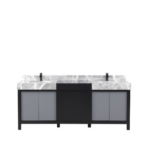 Zilara 80W x 22D Black and Grey Double Bath Vanity, Castle Grey Marble Top and Matte Black Faucet Set